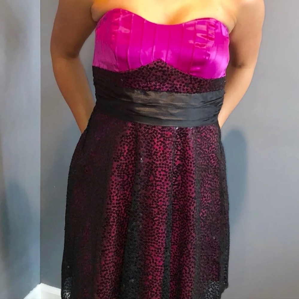 Betsey Johnson Pink & Black Silk/Sequins Evening-Party Dress Size 2